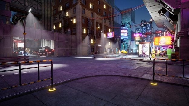 Cyberpunk city street 3d render