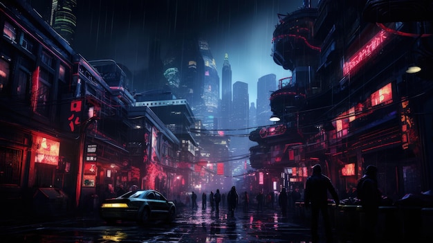 Cyberpunk City Street Night View Futuristic City Neon Light Generative AI