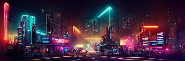 Cyberpunk city street, night view, futuristic city, neon\
lights. night street scene, retro future.