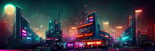 Cyberpunk city street, night view, futuristic city, neon\
lights. night street scene, retro future.