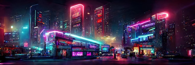 Cyberpunk city street, night view, futuristic city, neon\
lights. night street scene, retro future.