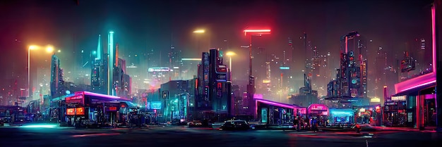 Cyberpunk city street, night view, futuristic city, neon\
lights. night street scene, retro future.