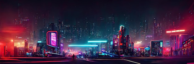 Cyberpunk city street, night view, futuristic city, neon
lights. night street scene, retro future.