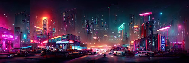 Cyberpunk city street, night view, futuristic city, neon
lights. night street scene, retro future.