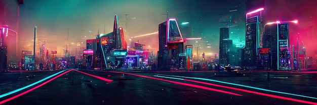 Cyberpunk city street, night view, futuristic city, neon\
lights. night street scene, retro future.