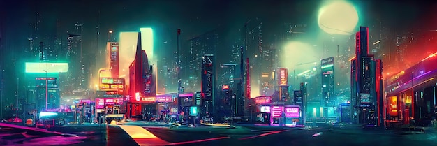 Cyberpunk city street, night view, futuristic city, neon\
lights. night street scene, retro future.