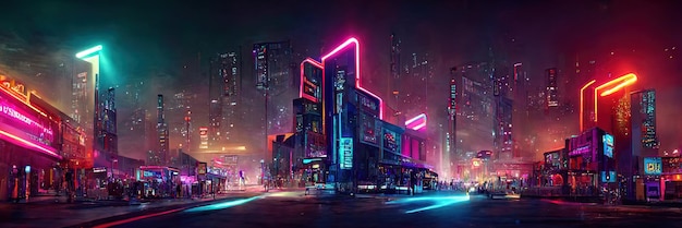 Cyberpunk city street, night view, futuristic city, neon\
lights. night street scene, retro future.