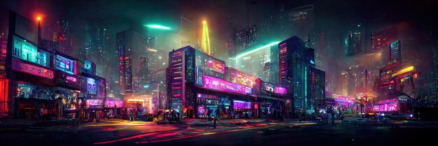 Cyberpunk city street, night view, futuristic city, neon\
lights. night street scene, retro future.