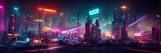 Cyberpunk city street, night view, futuristic city, neon\
lights. night street scene, retro future.