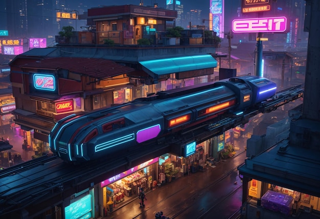 Cyberpunk city street vendor concept art