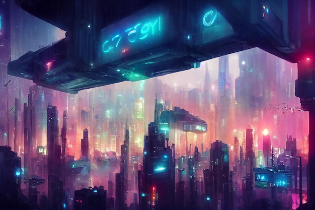 Cyberpunk city view