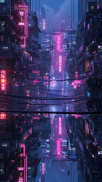Photo cyberpunk cityscape at dawn vibrant neon lights