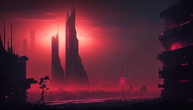 Cyberpunk cityscape landscape with a dystopian and gritty mood Generative AI