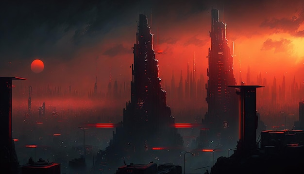 Cyberpunk cityscape landscape with a dystopian and gritty mood Generative AI