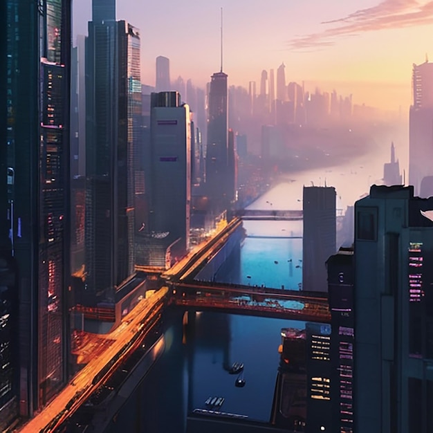 Foto cyberpunk cityscape voor achtergrond met ai generatief