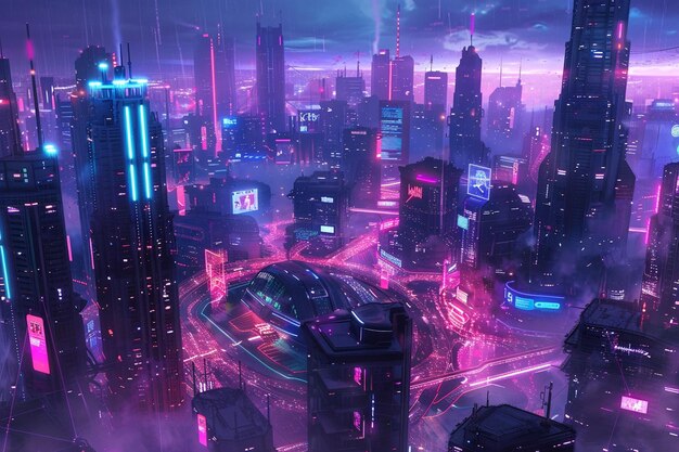 A cyberpunk cityscape with neon lights and futuris generative ai