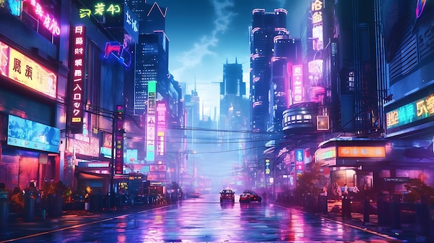 Premium AI Image | Cyberpunk cityspace at night time