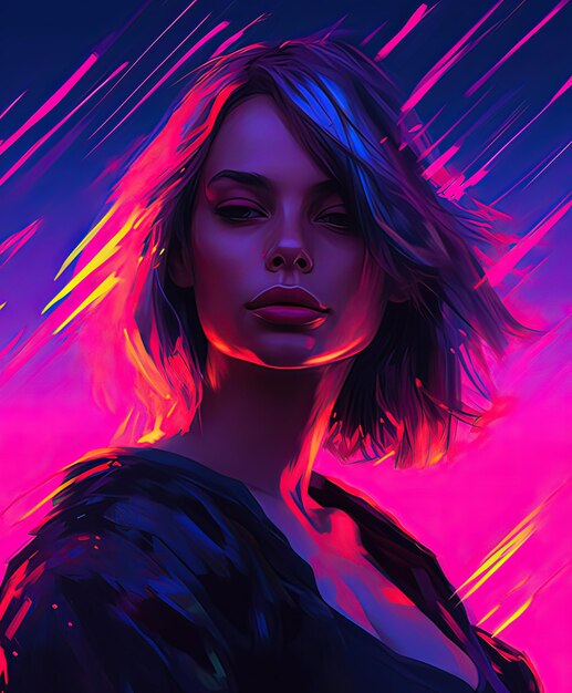 Cyberpunk concept Portrait of a beautiful cyberpunk girl with bright neon lights