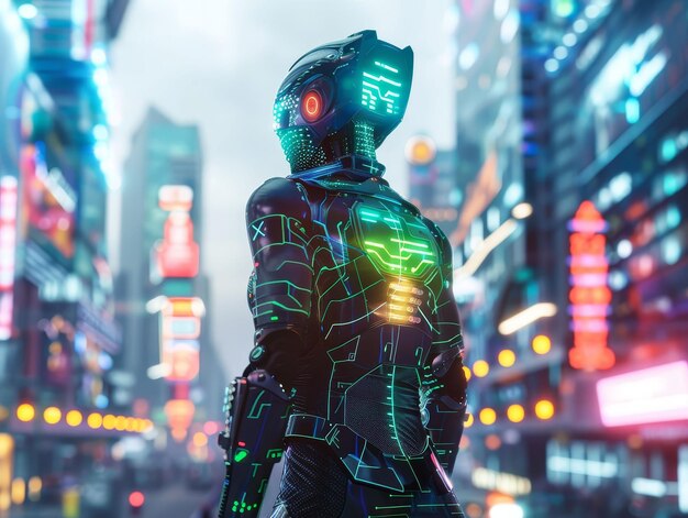 Cyberpunk Cyborg Neon LED Tech-verbeterde mens