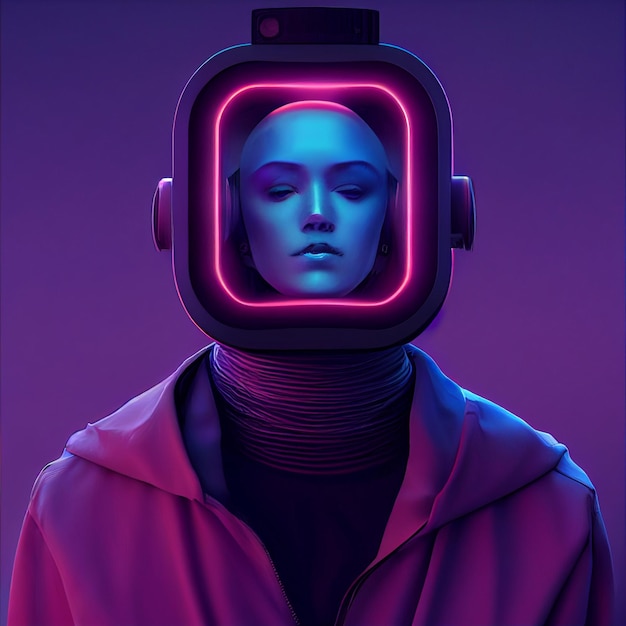 Cyberpunk cyborg robot futuristische portret 3D-rendering