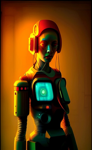 Cyberpunk cyborg women neon art robot concept draw