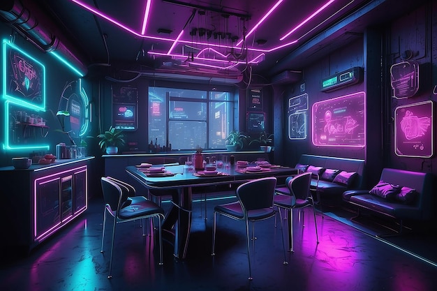 Cyberpunk Dining Room HighTech Vibes and Neon Aesthetics