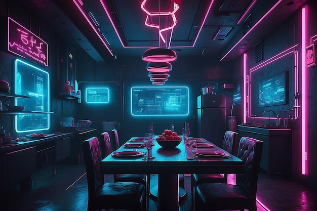 Cyberpunk Dining Room HighTech Vibes and Neon Aesthetics