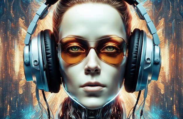 Photo cyberpunk dj woman with glasses