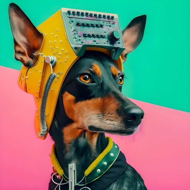 Photo cyberpunk dog portrait funny anthropomorphic animals