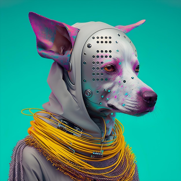 Photo cyberpunk dog portrait funny anthropomorphic animals