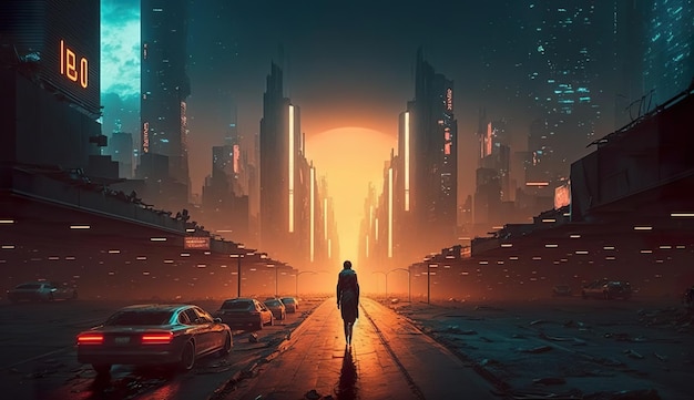 Photo cyberpunk and dystopians street ai generate