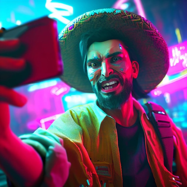 Cyberpunk Face Selfie Image Icon Avatar smiley Wallpaper Dier Koele ogen scène straathorror