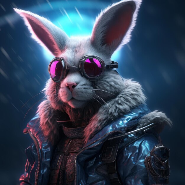 cyberpunk frozen rabbit portrait