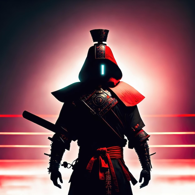 Cyberpunk future technology cyborg robot bushido samurai generative art by AI