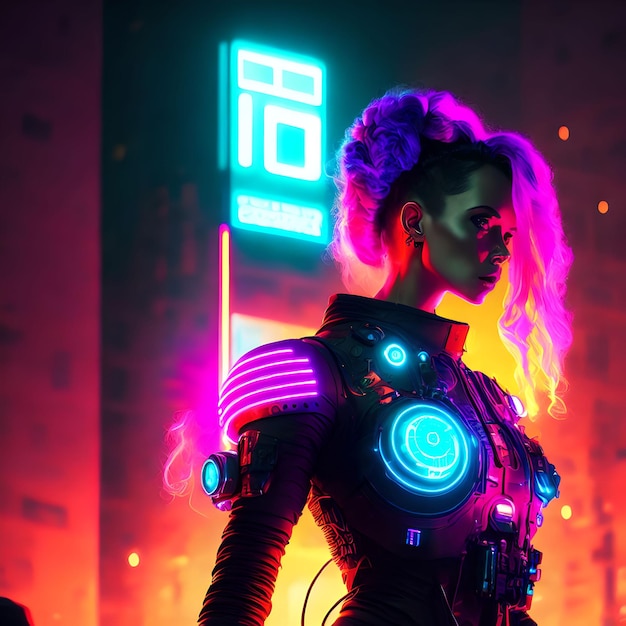 Cyberpunk future technology cyborg robot punk woman generative art by AI