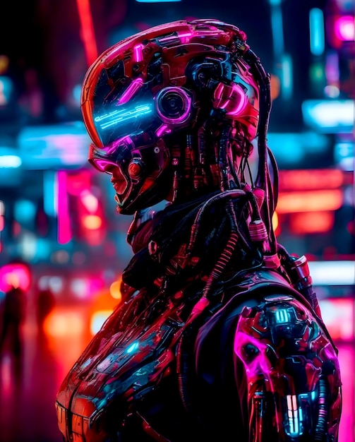 Cyberpunk futuristic neon cyborg android