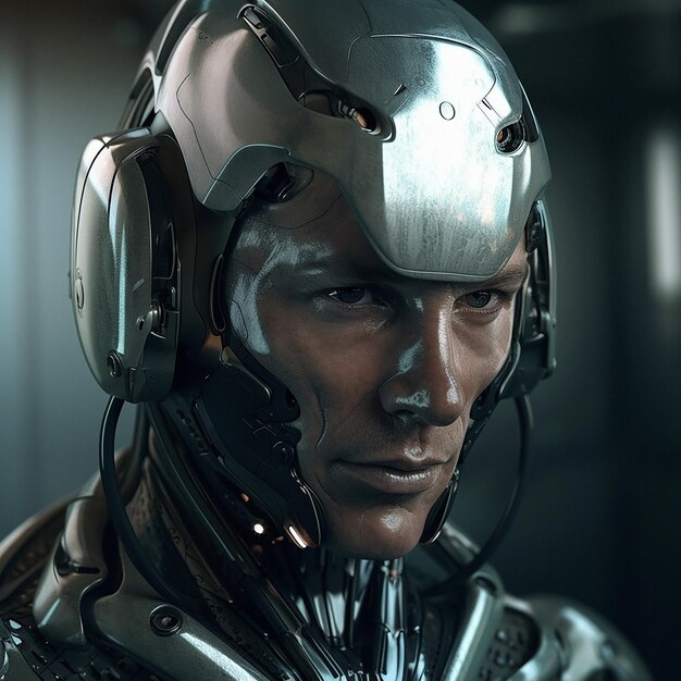 Cyberpunk futuristic and scifi cyborg man for video game character digital gaming and metaverse