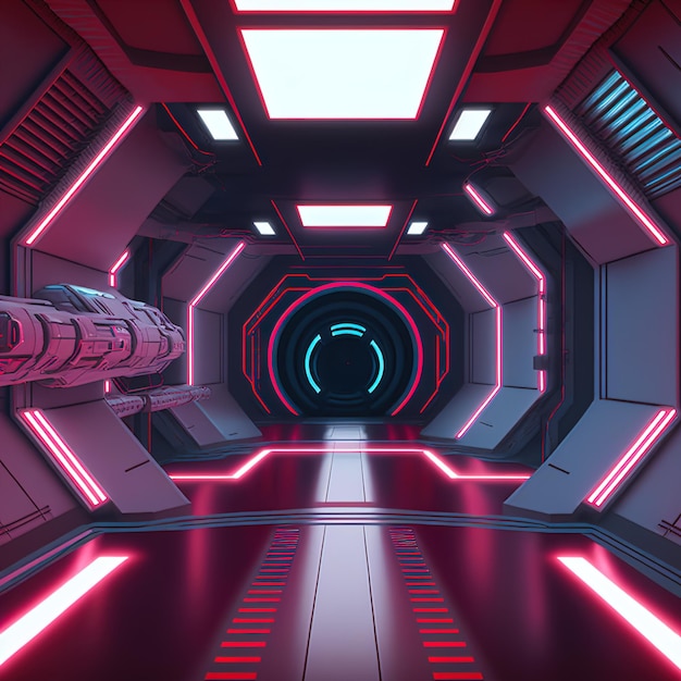Cyberpunk Futuristic spaceship interior 3d illustration