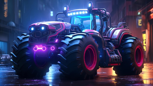 Cyberpunk futuristic tractor hyperrealistic dstyle concept