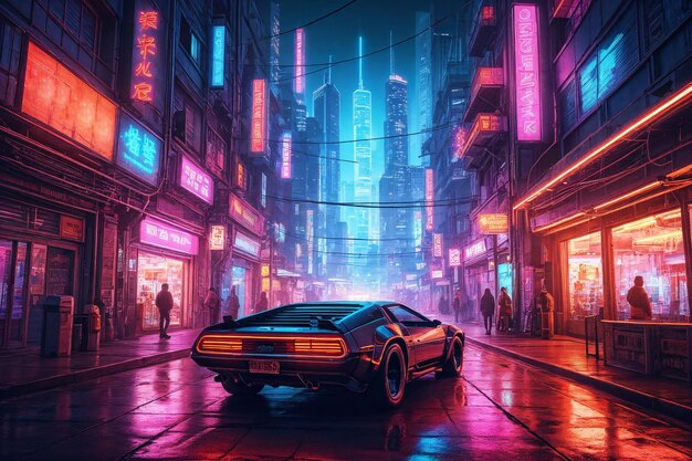 Cyberpunk futuristische stadsscene