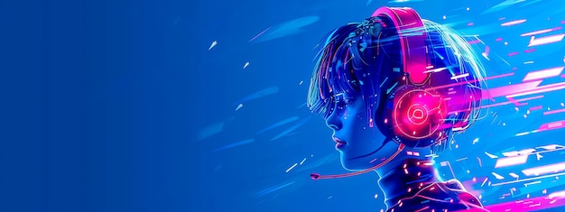 Cyberpunk gamer girl with neon lights