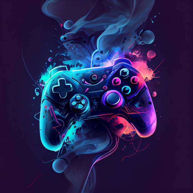 Cyberpunk gaming controller gamepad joystick illustration