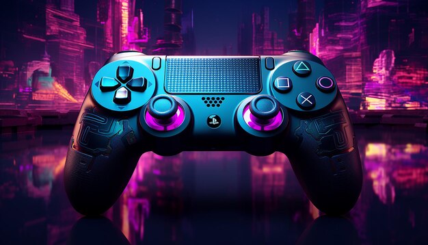 Cyberpunk gaming controller gamepad joystick illustration