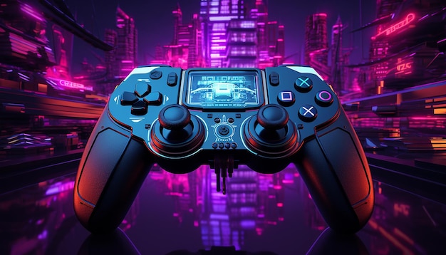 Cyberpunk gaming controller gamepad joystick illustration