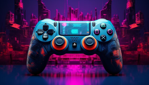 Cyberpunk gaming controller gamepad joystick illustration