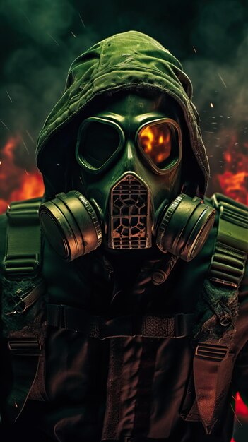 Cyberpunk gas mask character with green theme