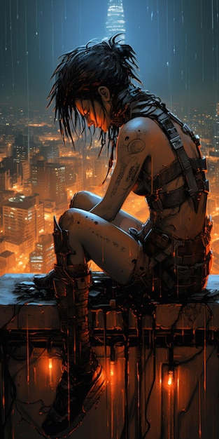 Cyberpunk girl against the backdrop of the night city