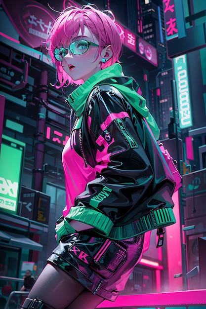 Photo cyberpunk girl anime style scifi futuristic background