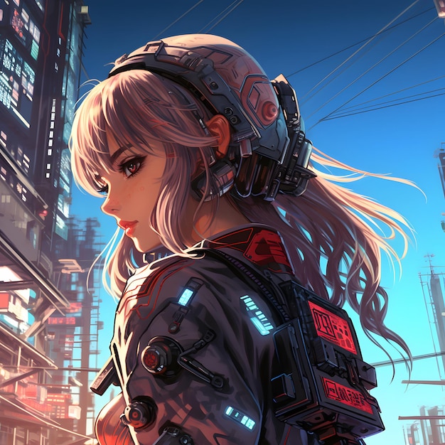 Premium AI Image  An anime style image of a cyberpunk girl wielding a  katana