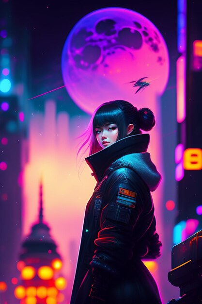 AI Art: 2D Girl in cyberpunk reality by @JkWW 💜🐖